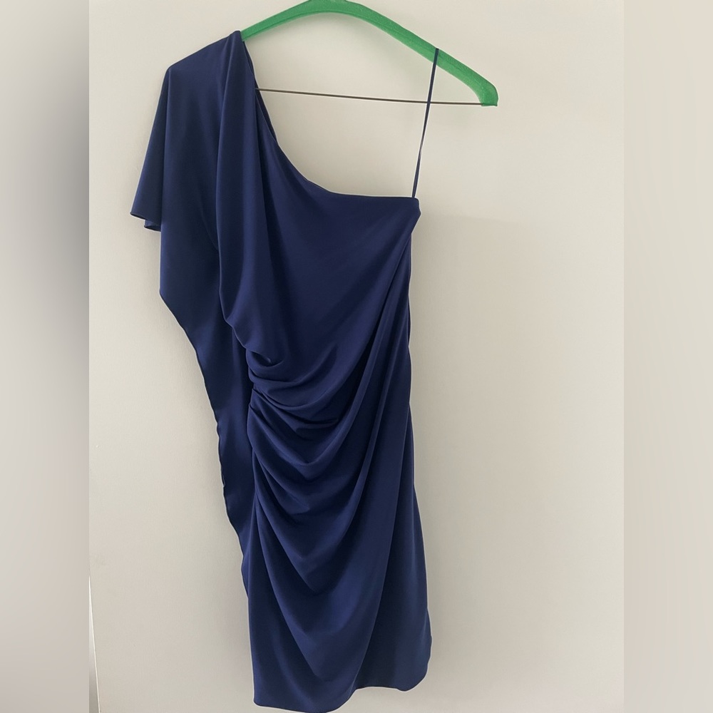 Navy one shoulder mini dress XS. Dry cleaned.